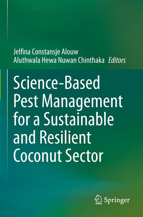Text: "Science-Based Pest Management for a Sustainable and Resilient Coconut Sector". Grüner Hintergrund. Springer-Logo.