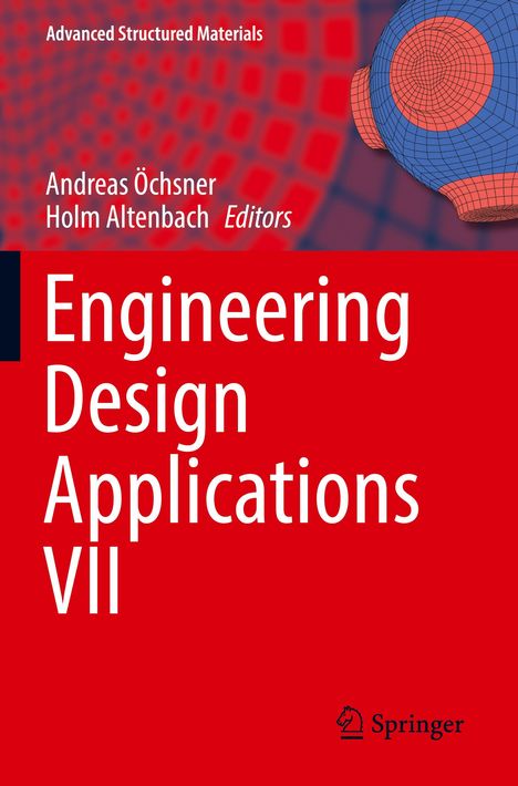 Titel: "Engineering Design Applications VII". Hintergrund: Rotes Muster mit blau-rotem 3D-Drahtmodell.