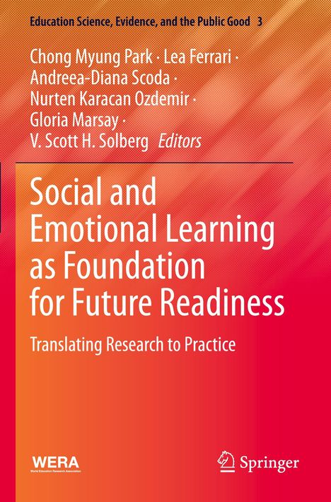 "Social and Emotional Learning as Foundation for Future Readiness" steht in weißer Schrift auf rotem Hintergrund.
