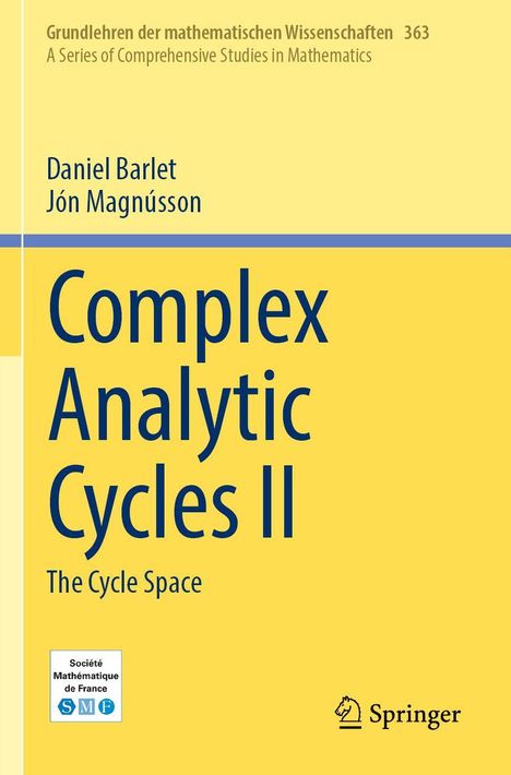 Buchtitel: "Complex Analytic Cycles II: The Cycle Space". Autoren: Daniel Barlet, Jón Magnússon. Springer-Logo unten rechts.