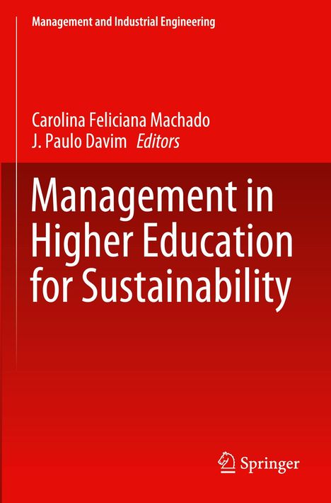 Text: "Management in Higher Education for Sustainability". Roter Hintergrund. Unten ein weißes Springer-Logo.