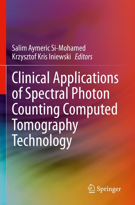 Titel: Clinical Applications of Spectral Photon Counting Computed Tomography Technology. Bunte Hintergrundfarben.