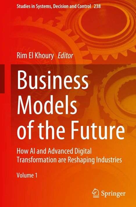 Buchtitel "Business Models of the Future", orange Hintergrund mit Zahnrädern.