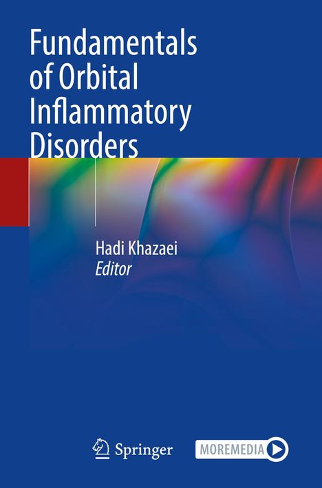 Text: "Fundamentals of Orbital Inflammatory Disorders. Hadi Khazaei, Editor." Abstrakte Farbverläufe, unten Logo von Springer.