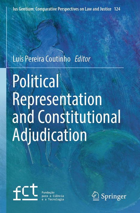 Text: "Political Representation and Constitutional Adjudication." Abstraktes Blau-Grün mit Silhouette einer Figur.