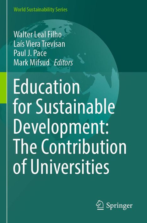 Text: "Education for Sustainable Development: The Contribution of Universities." Grüntöne mit Weltkugel im Hintergrund.