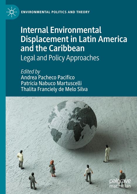 Titel: "Internal Environmental Displacement in Latin America and the Caribbean". Darstellung einer Weltkugel und Figuren.