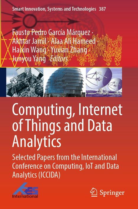 Oben stehen Namen und "Editors". Darunter "Computing, Internet of Things and Data Analytics". Zwei Logos und technische Bilder.