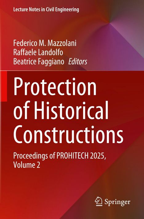 Titel: "Protection of Historical Constructions", editiert von Mazzolani, Landolfo, Faggiano. Rot-brauner Hintergrund mit Springer-Logo.