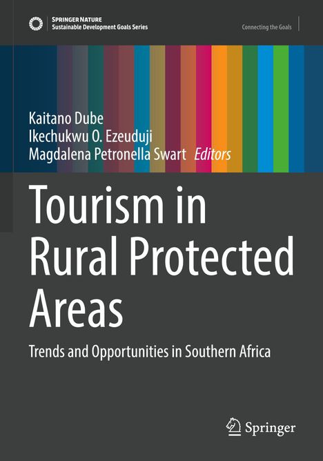 "Tourism in Rural Protected Areas: Trends and Opportunities in Southern Africa." Bunte Balken, Springer-Logo, dunkler Hintergrund.