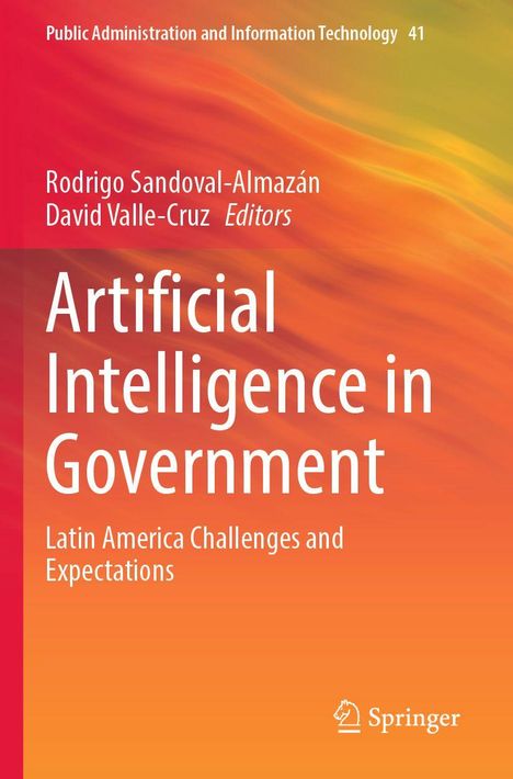 "Artificial Intelligence in Government: Latin America Challenges and Expectations". Orange Hintergrund mit weißen Texten.