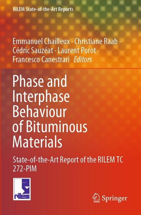"Phase and Interphase Behaviour of Bituminous Materials" steht über Farbverlauf von Grün zu Orange mit RILEM-Logo.