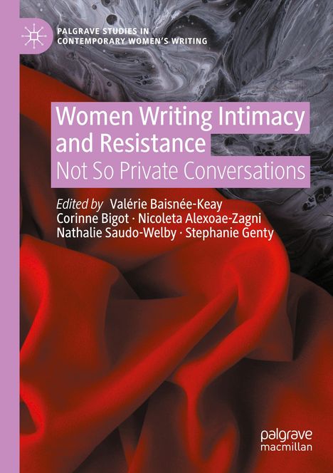 „Women Writing Intimacy and Resistance“. Herausgeber: Valérie Baisnée-Keay et al. Roter Stoff vor grauem Muster.
