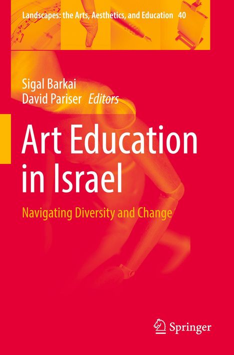 "Art Education in Israel: Navigating Diversity and Change"; oben Bilder von einem Tänzer, Stift und Staffelei.