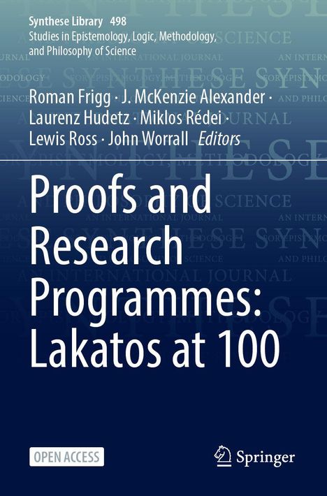 Buchcover mit Titeln: "Proofs and Research Programmes: Lakatos at 100", Herausgeber und ein Springer-Logo.