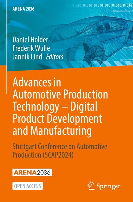 Oben: "ARENA 2036", Namen der Herausgeber. Mitte: Titel zu Automobilproduktion. Unten: Logo ARENA2036, "OPEN ACCESS", Springer.