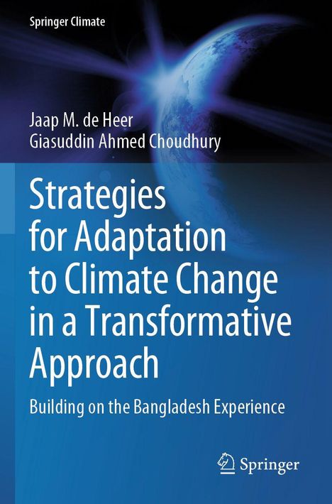 "Strategies for Adaptation to Climate Change in a Transformative Approach" auf blauem Hintergrund mit Erdkugel. Springer-Logo.