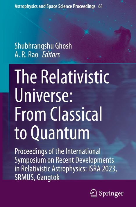 "The Relativistic Universe: From Classical to Quantum" ist der Titel. Hintergrund zeigt eine Weltraumaufnahme. Springer-Logo unten.