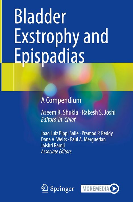 "Bladder Exstrophy and Epispadias: A Compendium." Dazu farbenfrohe, abstrakte Hintergründe mit zwei Logos unten.