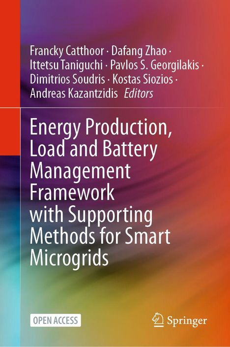 "Energy Production, Load and Battery Management Framework with Supporting Methods for Smart Microgrids." Bunte abstrakte Farbverläufe.