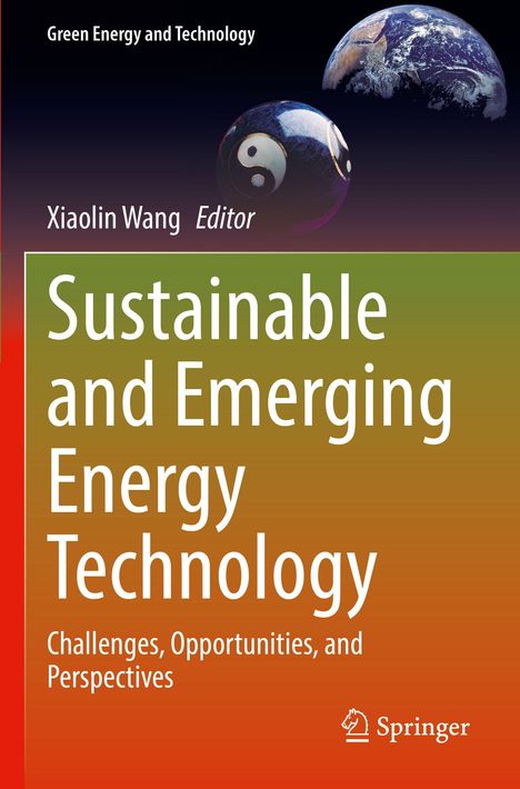 "Sustainable and Emerging Energy Technology" in Weiß auf grünem Hintergrund, darüber Erde und Yin-Yang-Kugel, Springer-Logo.