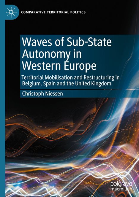 "Waves of Sub-State Autonomy in Western Europe", dynamische, bunte Lichtlinien vor dunklem Hintergrund.