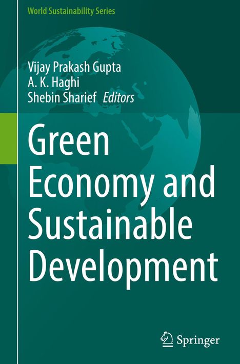 Text: "World Sustainability Series. Green Economy and Sustainable Development." Oben grüne Weltkarte, Springer-Logo.