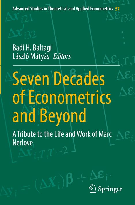 Titel: "Seven Decades of Econometrics and Beyond". Würdigung von Marc Nerlove. Grün mit mathematischen Formeln.