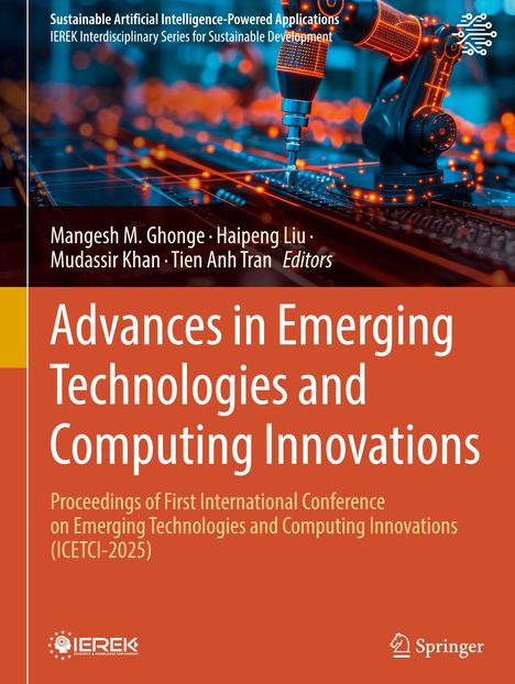„Advances in Emerging Technologies and Computing Innovations“ ist der Titel. Im Hintergrund ist ein Roboterarm zu sehen.