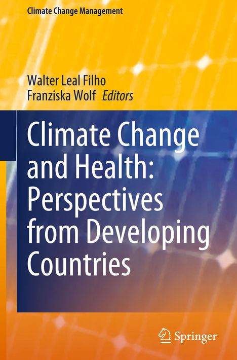 Titel: Climate Change and Health. Gelbes und blaues Hintergrundmuster, Springer-Logo unten.