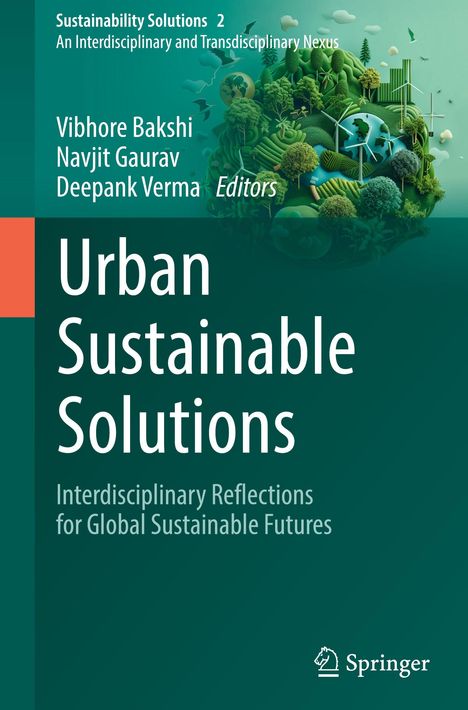 "Urban Sustainable Solutions" in Weiß auf grünem Hintergrund. Links Autoren. Rechte Hälfte zeigt eine grüne Weltkugel.