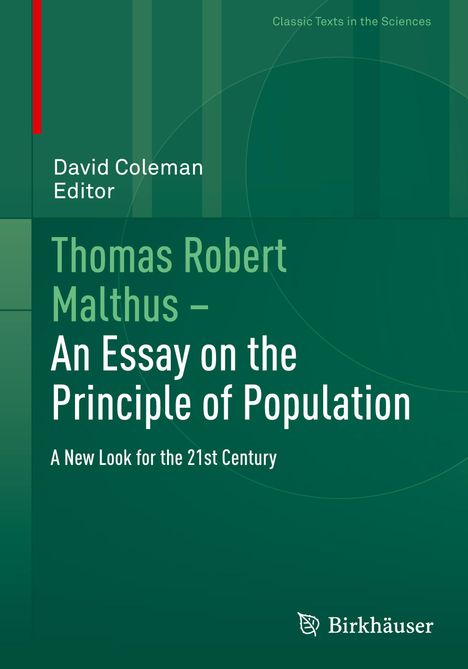 Titel: "Thomas Robert Malthus – An Essay on the Principle of Population". Grünes Cover, einfache Gestaltung.