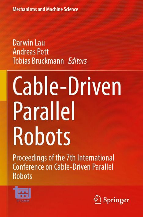 Text: "Cable-Driven Parallel Robots" angegeben. Es zeigt Buchdetails auf rotem Hintergrund und ein Springer-Logo.