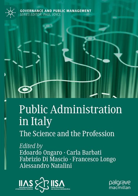 "Public Administration in Italy: The Science and the Profession" von Edoardo Ongaro u.a., grüner Hintergrund mit Mustern.