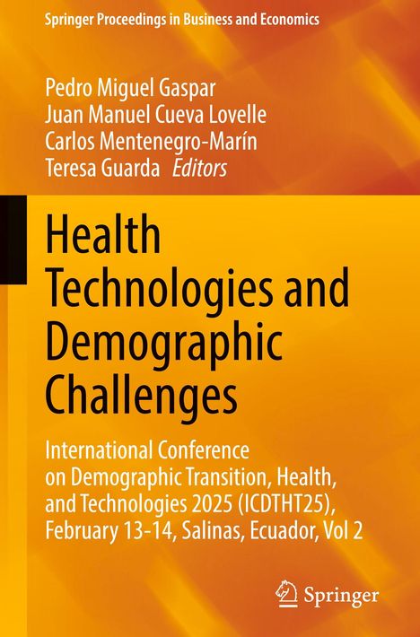Buchtitel: Health Technologies and Demographic Challenges. Orange Hintergrund mit schwarzem Text. Springer-Logo unten rechts.