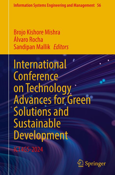 Titel: International Conference on Technology Advances for Green Solutions and Sustainable Development. Bunte, dynamische Grafik.