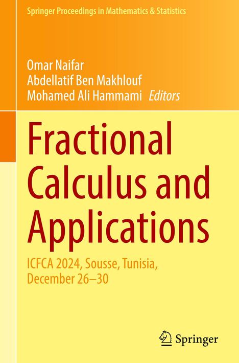 Titel: Fractional Calculus and Applications. Konferenz: ICFCA 2024, Sousse, Tunisia, 26.–30. Dezember. Springer-Logo unten rechts.