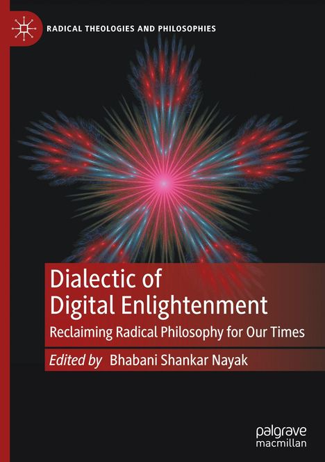"Dialectic of Digital Enlightenment" von Bhabani Shankar Nayak. Abstrakte, strahlenförmige Muster in Rot und Blau.