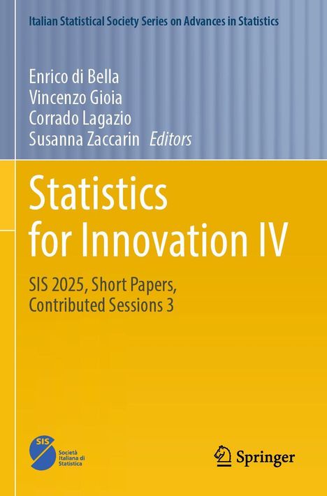 Cover mit blauem und gelbem Hintergrund, Text zu Statistik und Innovation. Zwei Logos: SIS und Springer.
