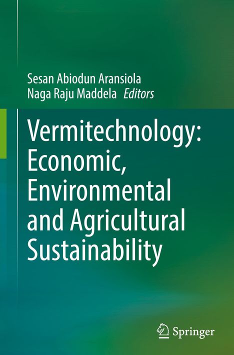 Titel: "Vermitechnology: Economic, Environmental and Agricultural Sustainability". Grüner Hintergrund mit Springer-Logo.