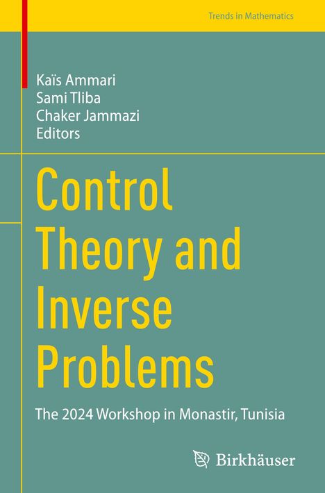 "Control Theory and Inverse Problems" ist groß in Gelb geschrieben auf türkisfarbenem Hintergrund. Oben rote Zierleiste.