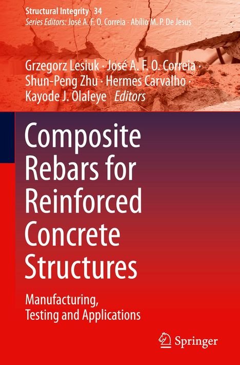 Text: "Composite Rebars for Reinforced Concrete Structures." Hintergrund: Bruchstelle im Beton. Unten ein Springer-Logo.