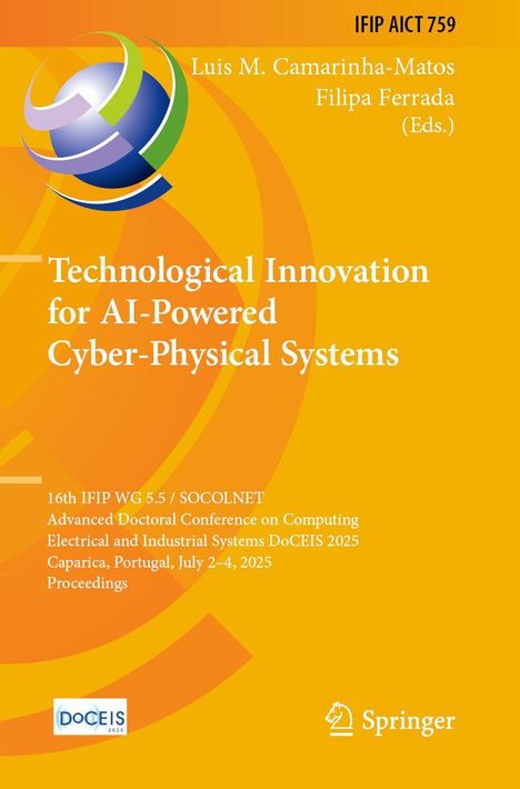 "Technological Innovation for AI-Powered Cyber-Physical Systems", Konferenzdetails und Namen auf orangefarbenem Hintergrund.