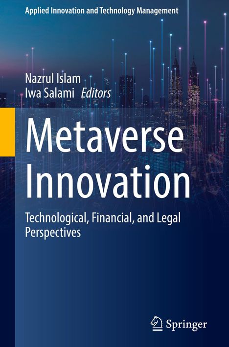 "Metaverse Innovation: Technological, Financial, and Legal Perspectives" vor Stadt mit Lichtern; Springer-Logo.