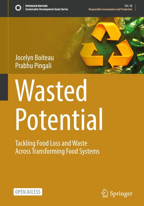 "Wasted Potential: Tackling Food Loss and Waste Across Transforming Food Systems" steht auf einem braunen Cover mit Recycling-Symbol.