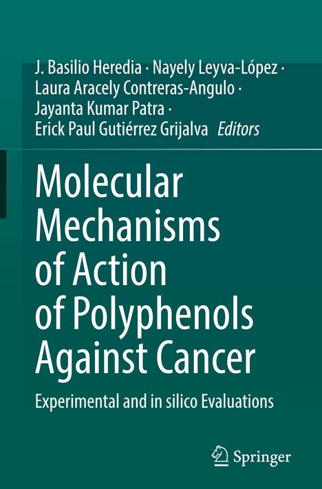 „Molecular Mechanisms of Action of Polyphenols Against Cancer“ erscheint grafisch auf grünem Hintergrund. Unten ist ein kleines Logo.