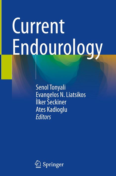 "Current Endourology" und vier Herausgebernamen. Farbige geometrische Formen und Springer-Logo unten.