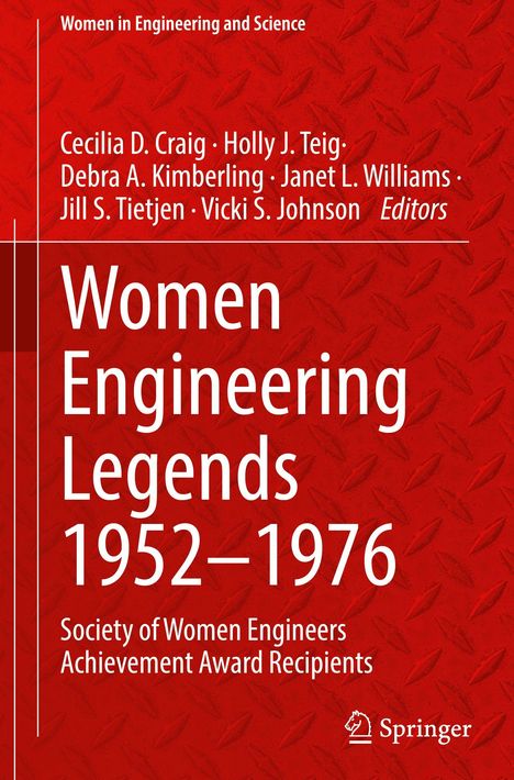 "Women Engineering Legends 1952–1976" in großen weißen Buchstaben auf rotem Hintergrund, Springer-Logo unten rechts.