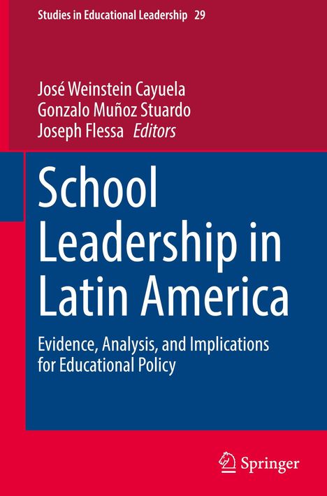 "School Leadership in Latin America" ist ein Buchcover, rot-blau, mit Springer-Logo.