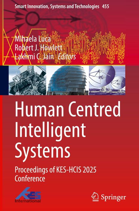 "Human Centred Intelligent Systems" Konferenzbuch mit Technologie-Bildern und Logos, darunter KES International, Springer.